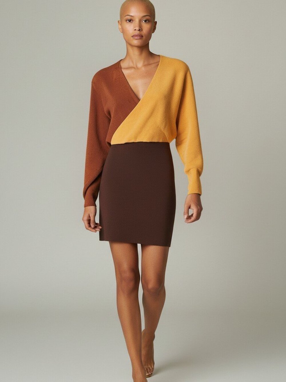 Almost Famous Colorblock Knit Long Sleeve Open Back Dress Misses Size Small